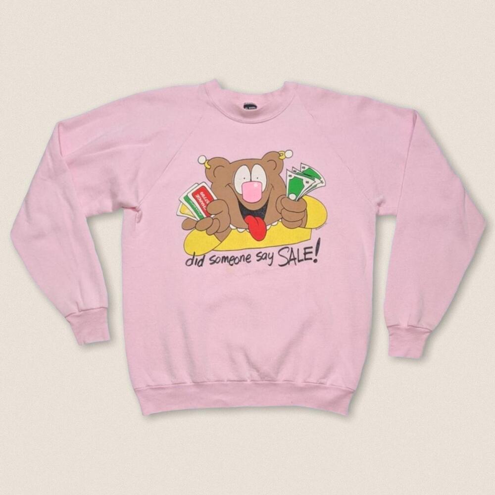 Vintage 80s Sale Couponing Funny Gag Sweatshirt Screen Stars Pink Size XL